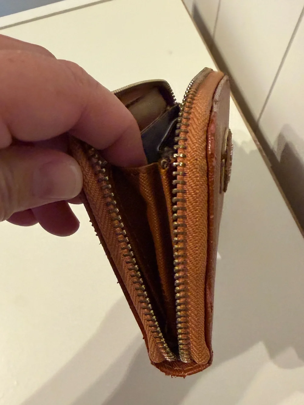 PRADA Saffiano Leather Zip Around Long Wallet in Brown